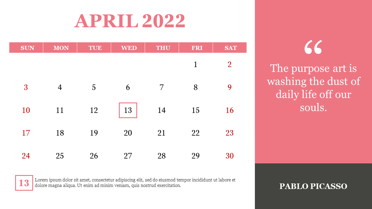 April 2022 PowerPoint Calendar